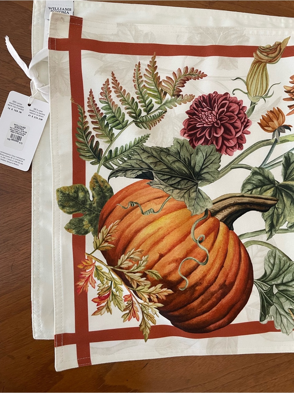 NWT Williams Sonoma Harvest Pumpkin Patch Table Runner 16" x 108" Fall Print - Picture 6 of 12